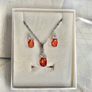 Vintage Sunrise Topaz Necklace and Earring Set in Sterling Silver
